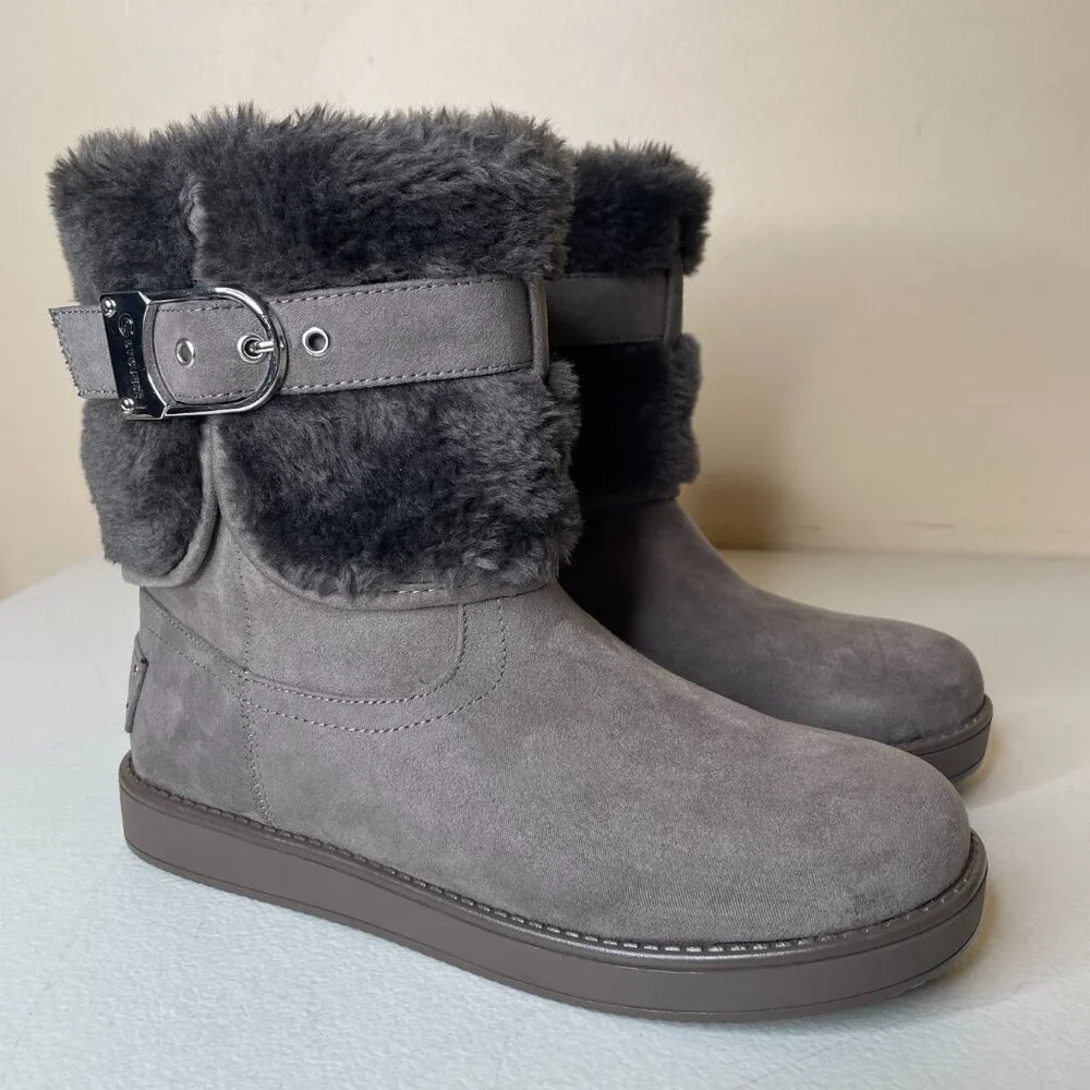 Guess Aussie Faux Fur Gray Ankle Booties Size 6